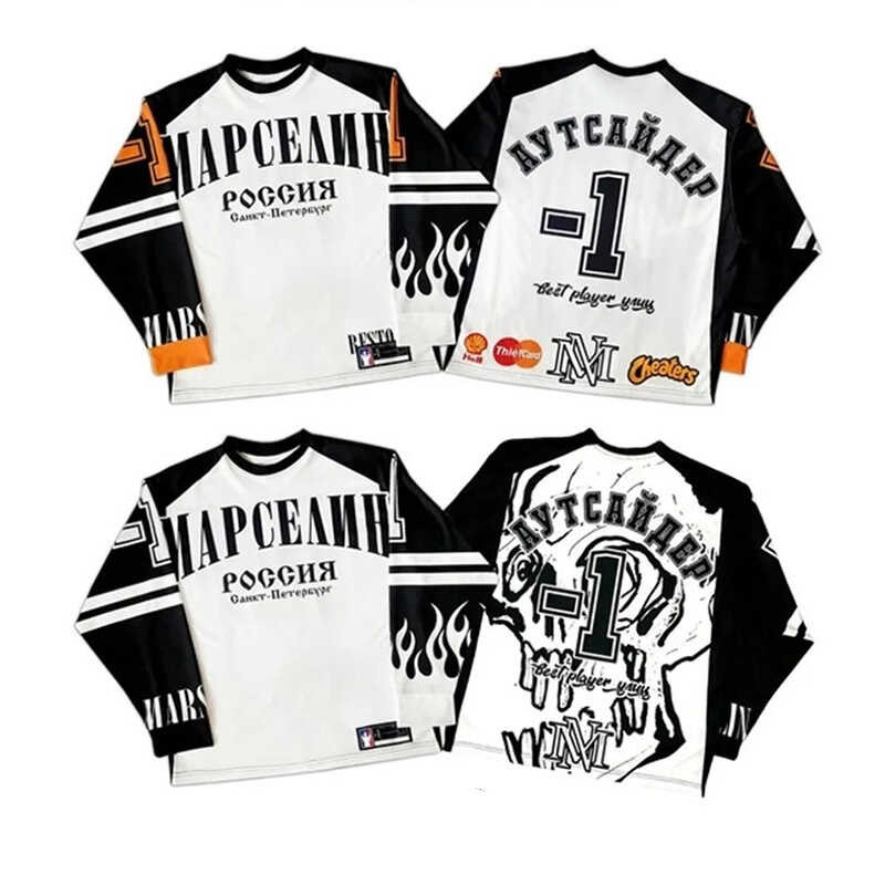 ▥ เสื้อยืดแขนยาว Y2k Hip Hop เสื้อเบสบอลหลวม ๆ ผู้ชายเสื้อสบาย ๆ วินเทจ