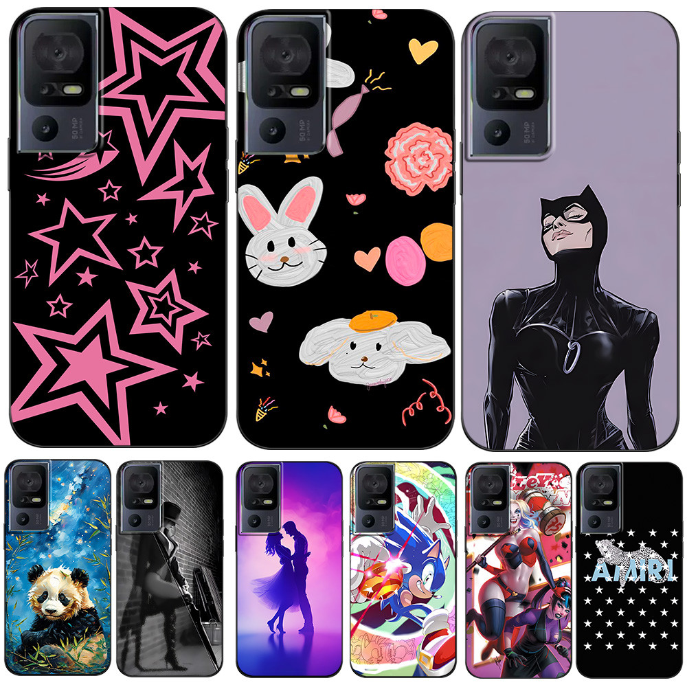 สําหรับ TCL 40SE กรณีกลับฝาครอบโทรศัพท์ป้องกันซิลิโคนนุ่มสีดํา Tpu แฟชั่นน่ารักตลกสาว