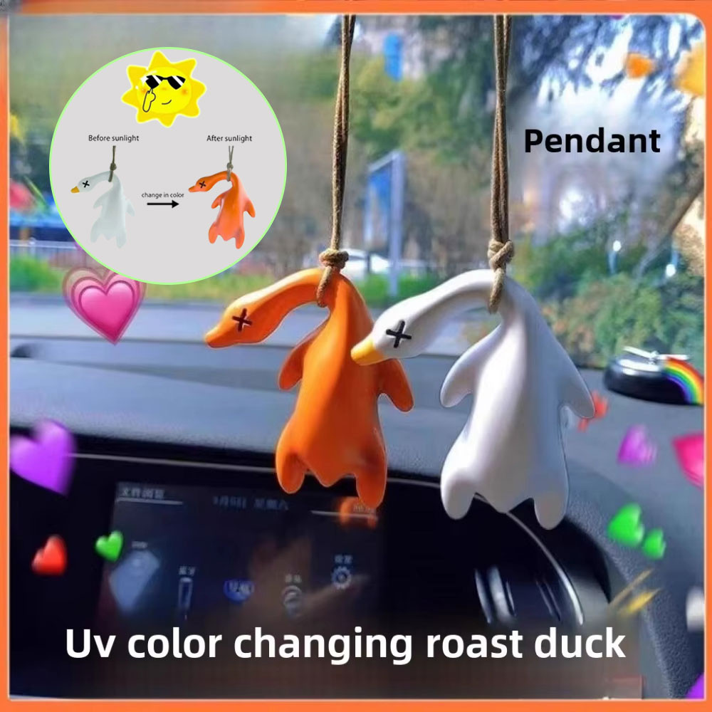 3ชิ้น ยูวี สวิงเป็ดย่างจี้สีเปลี่ยนเป็ดพวงกุญแจรถกระจกมองหลังตกแต่งจี้