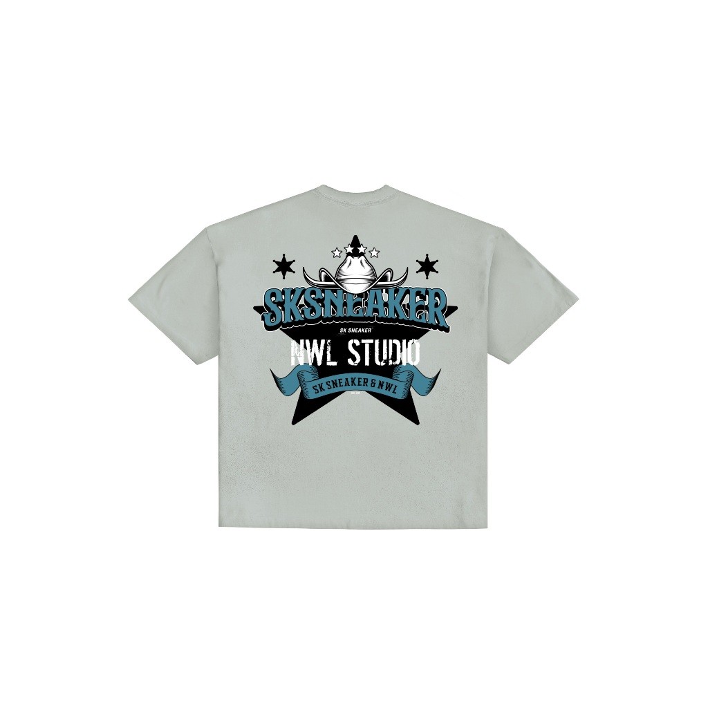 ♞,♘NWL24 NWL x SK SNEAKER 03 Boxy T-Shirt Gray เสื้อยืด SGK
