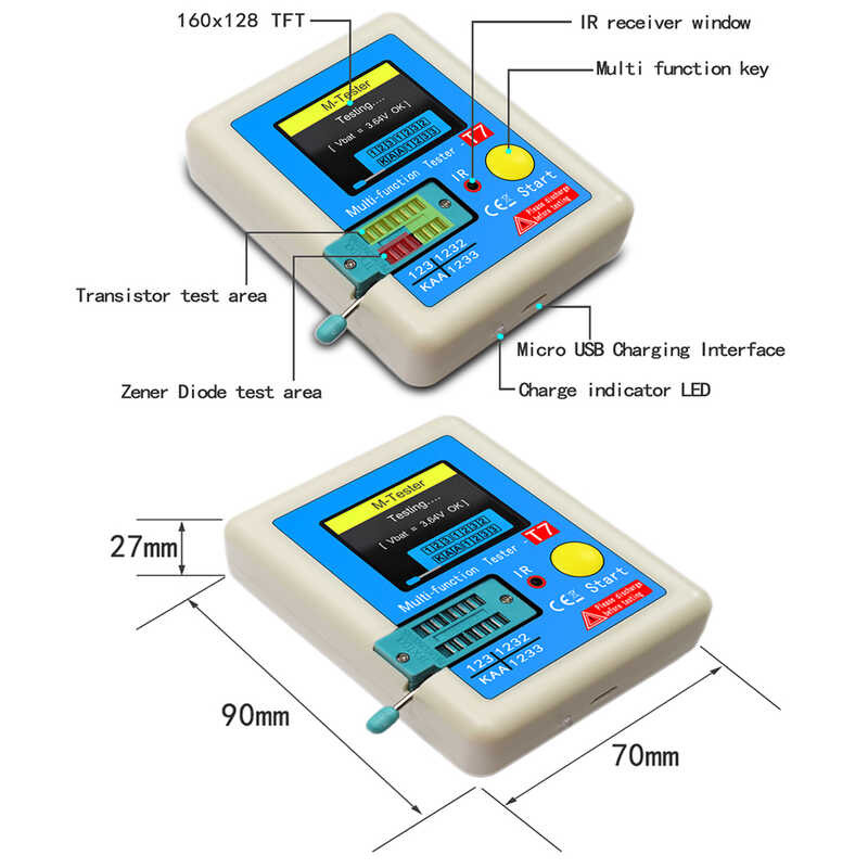 ▥ Lcr-Tc1 1.8" TFT LCD Display Multi-Meter Transistor Tester Diode Triode Capacitor Resistor Tes