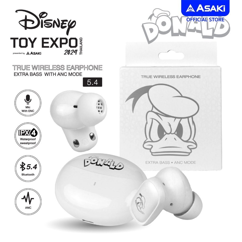 Disney x Asaki Earphone หูฟังบลูทูธ V5.4 IPX4 ระบบ ANC ตัดเสียงรบกวน ลายลิขสิทธิ์แท้จากดิสนีย์