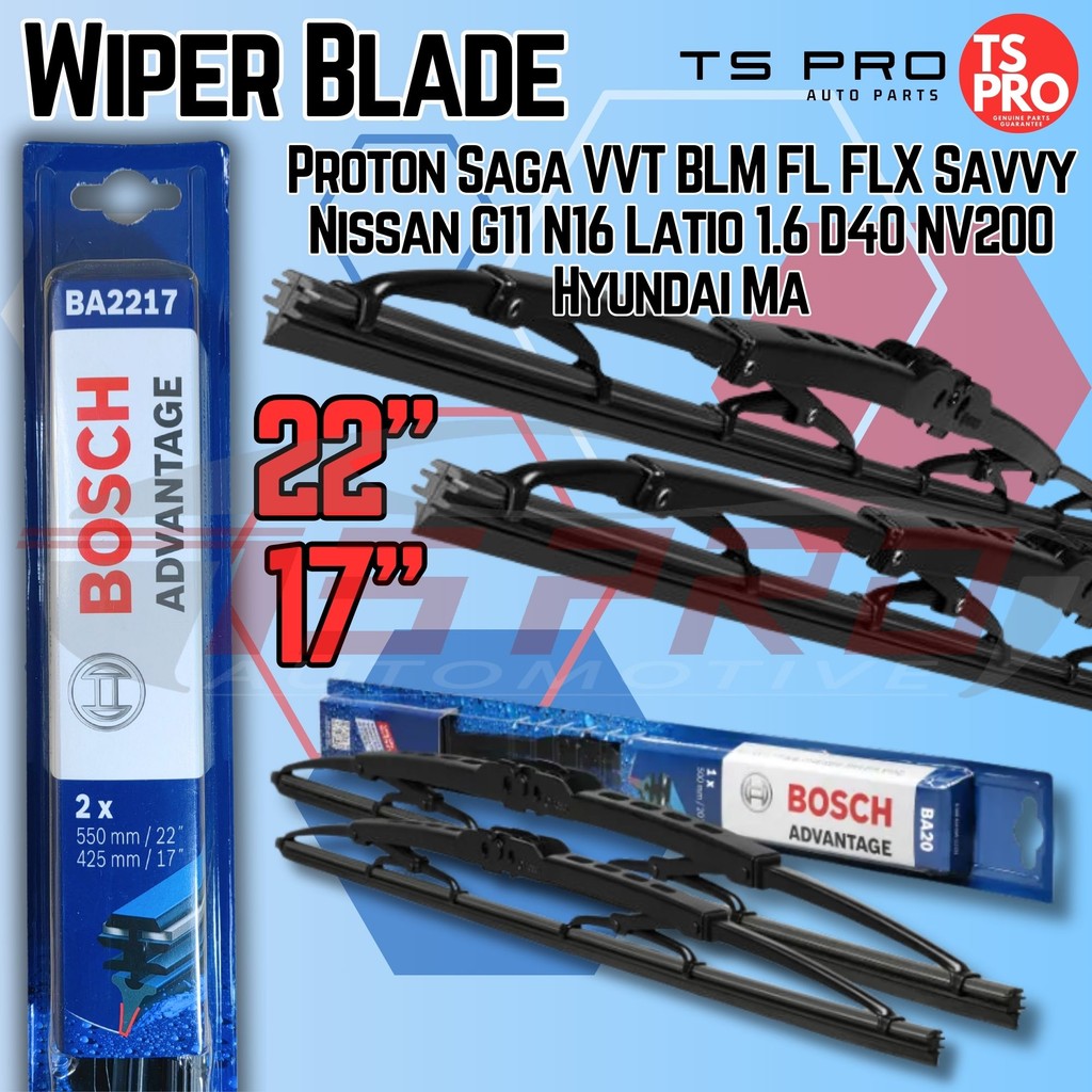 ใบปัดน้ําฝน Bosch Advantage BA2217 (22"+17") -Proton Saga VVT BLM FLX Savvy Nissan G11 N16 L Matrix 