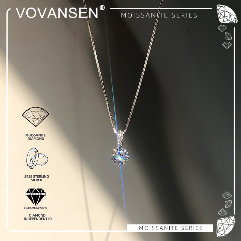 240802-7VOVANSEN S925 เงินสเตอร์ลิง Moissanite & สร้อยคอเงิน สร้อยคอเพชร สร้อยคอผู้หญิง kalung จี้โ