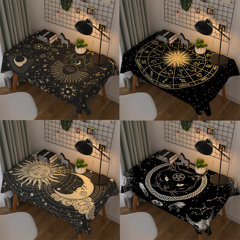 Moon Phase Sun Starry Sky ผ้าปูโต๊ะไพ่ทาโรต์ผ้าปูโต๊ะแท่นบูชาผ้าตกแต่งพิธี Props