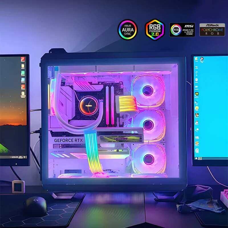 ▥ TEUCER Ag-07 RGB Rainbow PC แอดเดรส 5V 3Pin ARGB DIY Light สําหรับเมนบอร์ด GPU CPU 24Pin และ