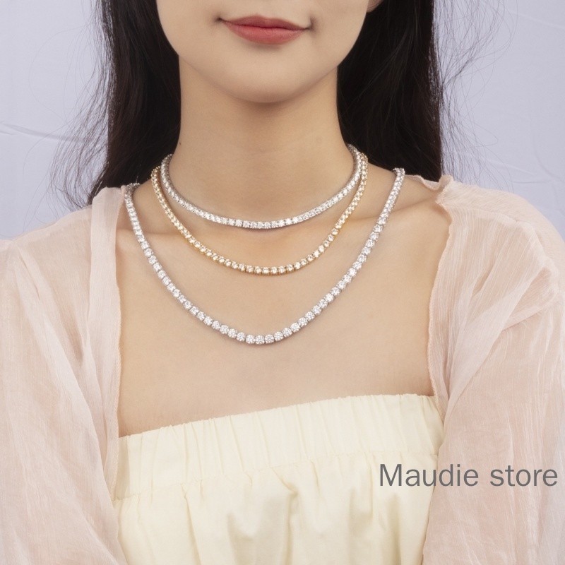 ♞จริง มอยซาไนต์ เทนนิสโซ่4มิลลิเมตรแต่ละหิน ส925เงินฮิปฮอปเพชรเทนนิสสร้อยคอ SFH