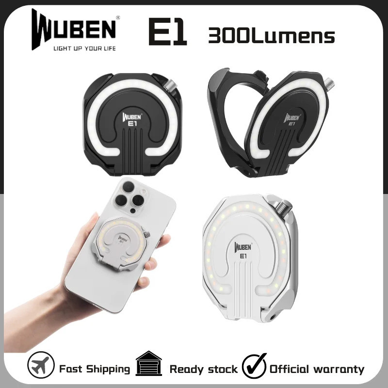 Wuben E1 EDC ไฟฉายขนาดเล็ก, ชาร์จ 300 Lumens LED Selfie Light แหวนแบบพกพาสําหรับโทรศัพท์, 3 โหมดแสงแ
