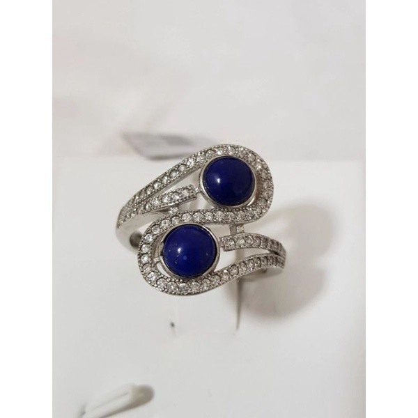 925 เงินฝัง Lapis Lazuli และ Rhinestone แหวนผู้หญิง, หัวเข็มขัดสด
