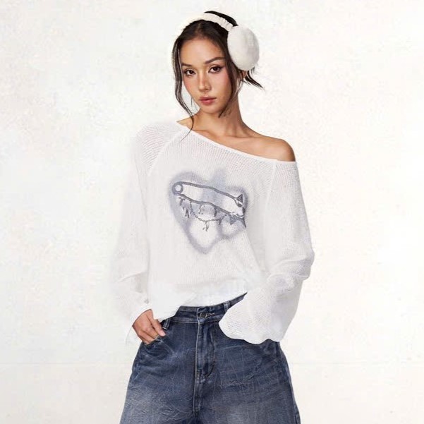 Twenti เสื้อเชิ้ตตาข่ายแขนยาวพิมพ์ลาย