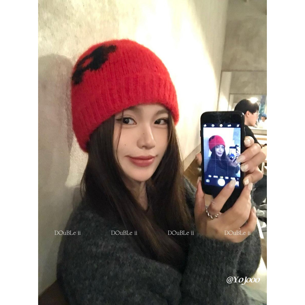 ทุกการแข่งขันถักขนสัตว์เป่าโถวหมวกหญิงเวอร์ชั่นเกาหลีดอกไม้ป้องกันหูที่อบอุ่นหมวกเย็น - รูปที่ 3