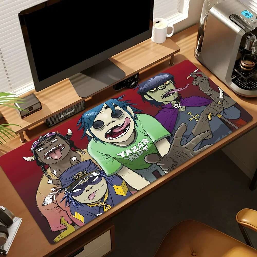 Rock Gorillaz Demon Days สําหรับ PC แผ่นรองเมาส์ขนาดใหญ่โต๊ะแผ่นรองเม้าส์สําหรับเล่นเกมเย็บขอบฐานขยาย