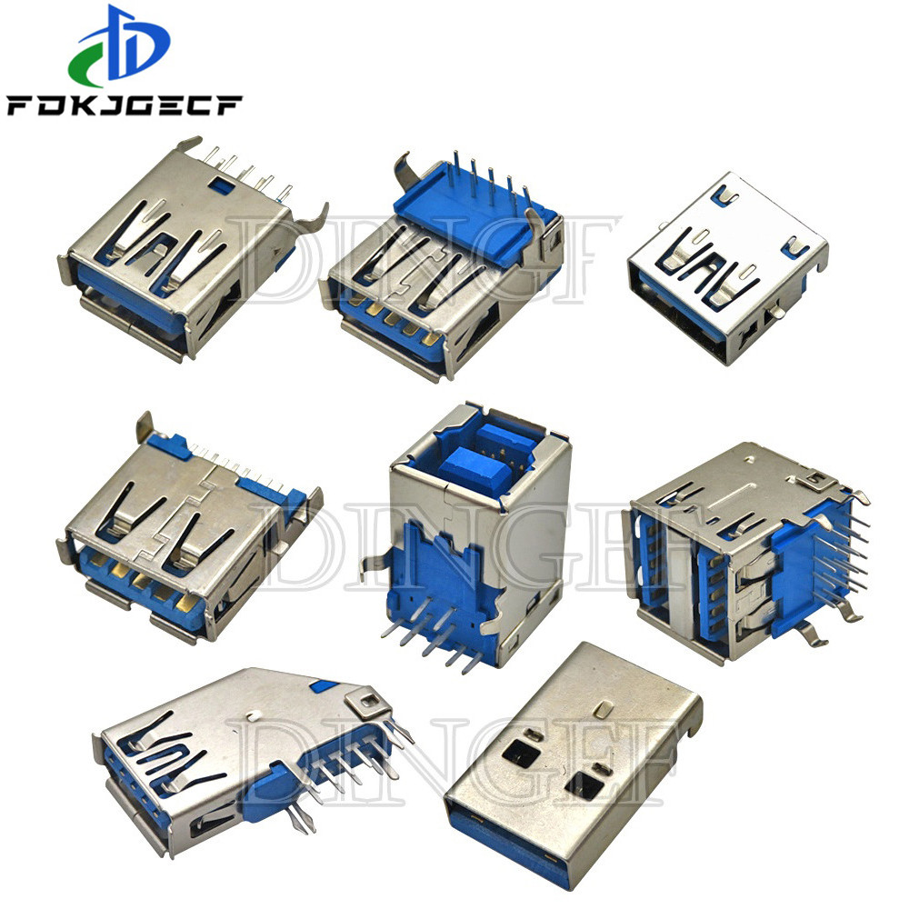 5pcs USB 3.0 USB-3.0-AF AM ประเภทพอร์ตชายหญิง Solder Jacks Connector PCB ซ็อกเก็ตสําหรับพอร์ตอินเทอร์เฟซ USB 90/180 องศา