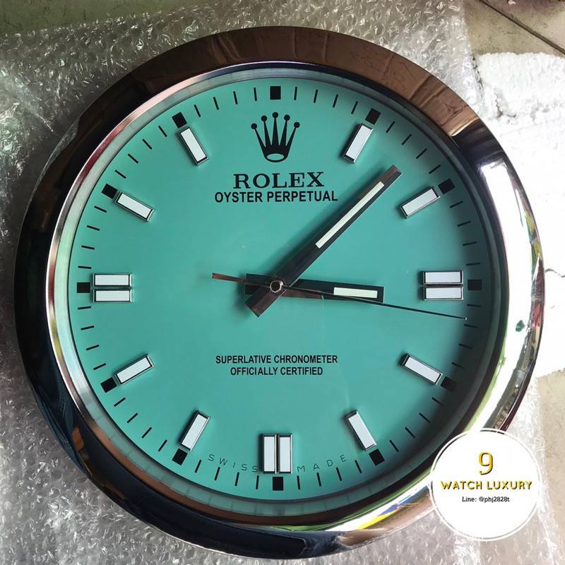 ♞,♘นาฬิกาแขวน พรีเมียม นาฬิกาแขวนผนังROLEX OP ฟ้าขนสด34cmหนา5cm *วัสดุพรีเมียม mnb