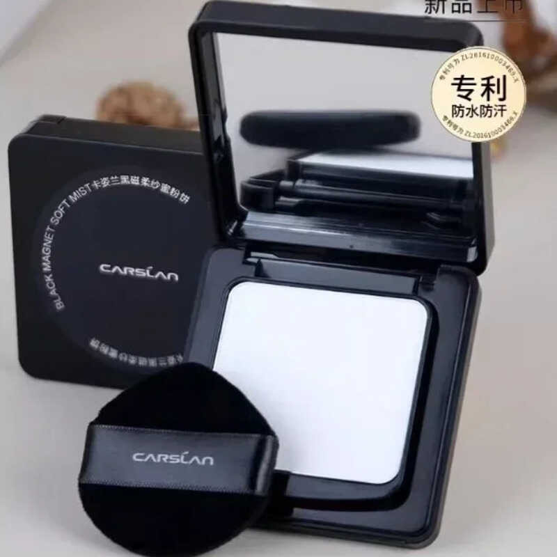 ▥ CARSLAN สีดําแม่เหล็กโปร่งแสงการตั้งค่า Pressed Powder แป้งฝุ่นกันน้ํา Long-Lasting Matte Oil