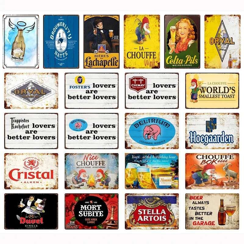 เบลเยียมเบียร์ Retro CHOUFFE DUVEL YESCH Vintage โลหะป้ายดีบุกโปสเตอร์ตกแต่งสําหรับห้องบาร์ผับคลับ M