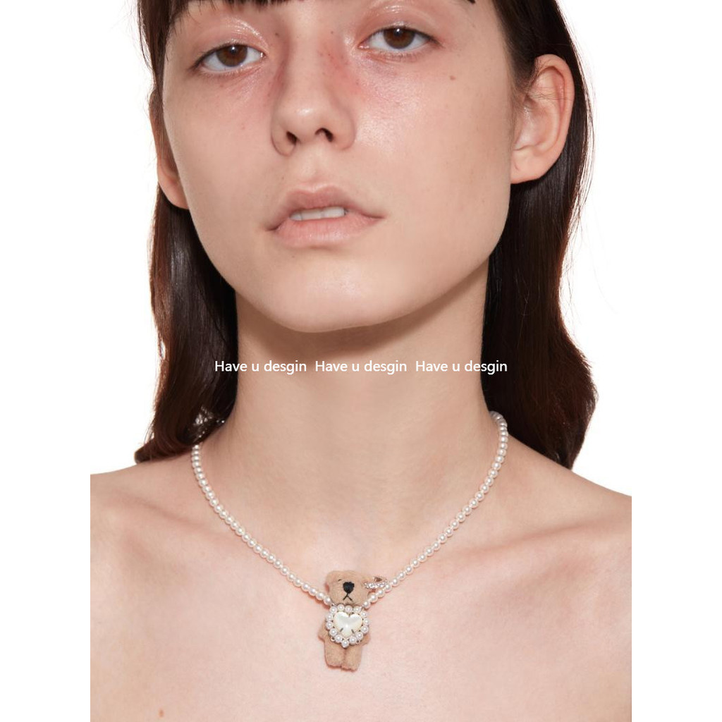 Have u desgin 2024 Paradise Series Love Mother-Of-Pearl ตุ๊กตาหมีสร้อยคอผู้หญิงหรูหรา Niche ราคา ถูกที่สุด ดีลบีเคเค