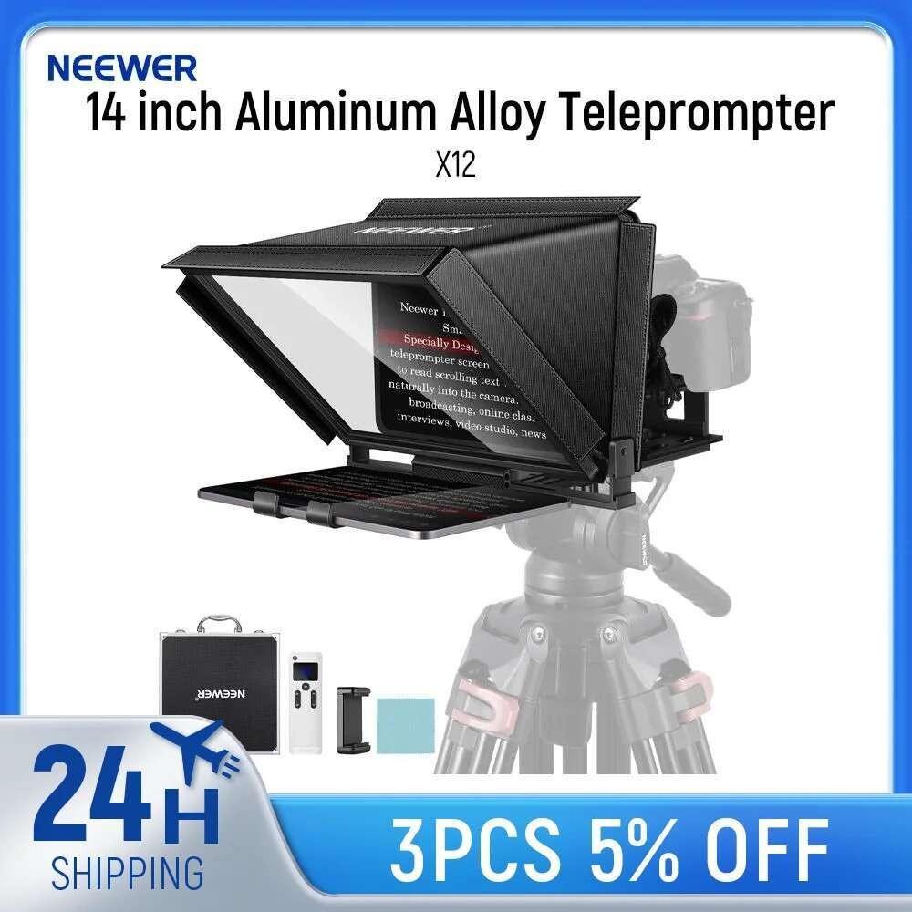 NEEWER X12 14 นิ้วอลูมิเนียม Teleprompter สําหรับ iPad แท็บเล็ตสมาร์ทโฟนกล้อง DSLR พร้อมรีโมทคอนโทรล