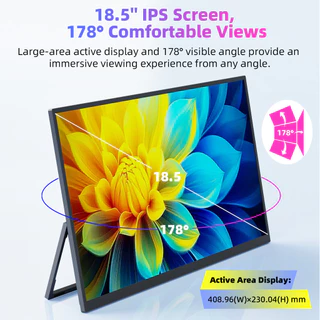 GOOJODOQ หน้าจอขยาย หน้าจอ IPS มุมกว้างขนาด 18.5 นิ้วที่ยอดเยี่ยม 1080P FHD 100% sRGB 100hz ภาพสดใส ดีไซน์บางเฉียบและพกพา