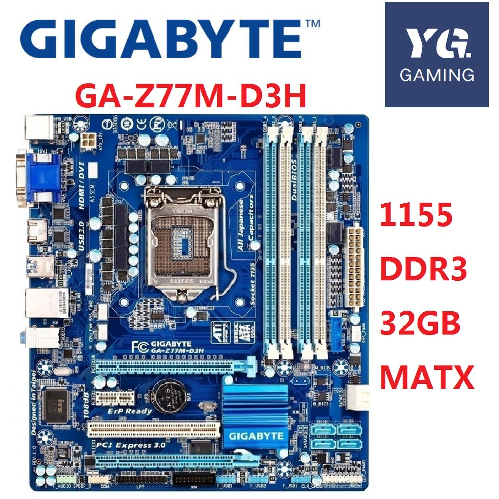 ในสต็อก GIGABYTE GA-Z77M-D3H เมนบอร์ดเดสก์ท็อป Z77M Z77 ซ็อกเก็ต LGA 1155 DDR3 32G ATX UEFI BIOS เดิ