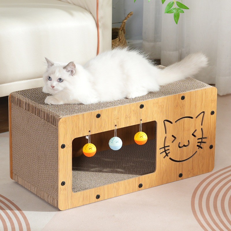 ไม้สไตล์กระดาษลูกฟูก Scratcher Cat House Rumah Kucing Tempat Tidur Kucing Cakar Kucing