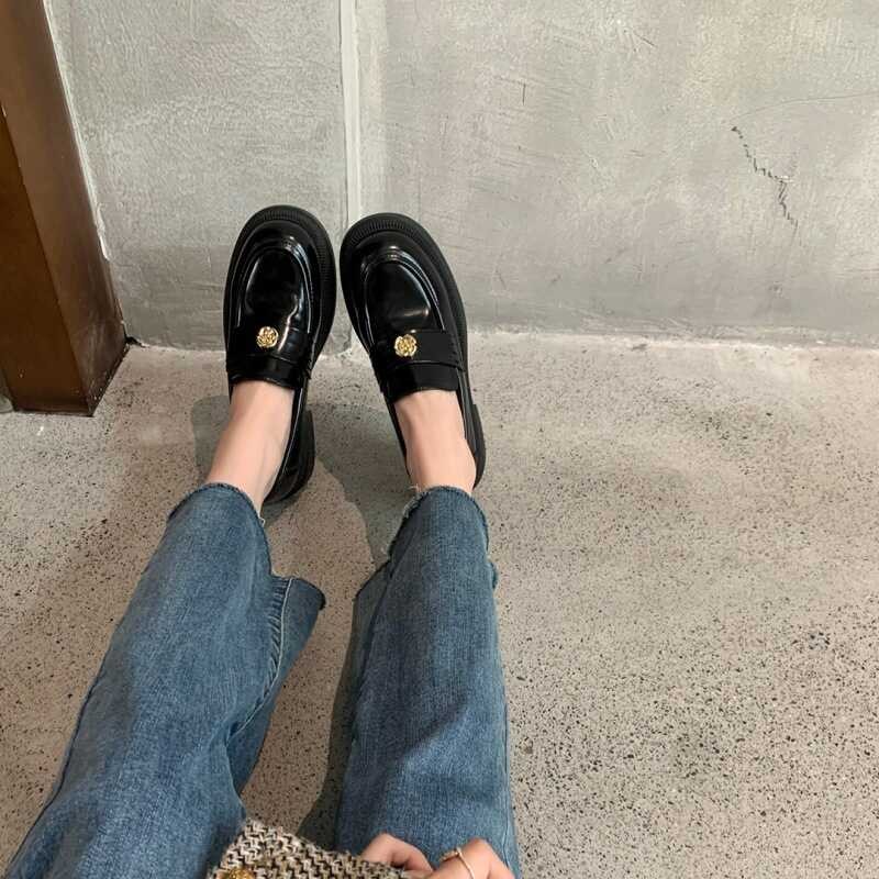 Suyin] [Sheii Camellia ความรัก ~ เหรียญทองหนาพื้นเพิ่มความสูงรองเท้า Lazy Lefu หญิงเดี่ยวรองเท้าหน