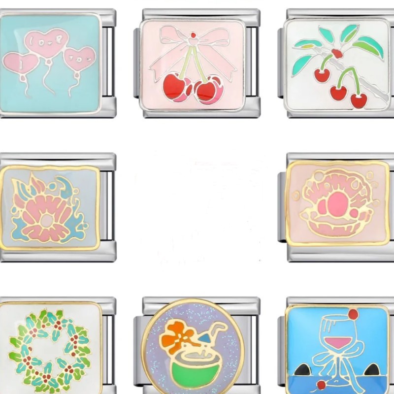 Girlish Y2k ดอกไม้น่ารัก Cherry Love บอลลูนอิตาเลี่ยน Charm Link Fit 9 มม.สร้อยข้อมือสแตนเลส DIY ทําเครื่องประดับของขวัญ
