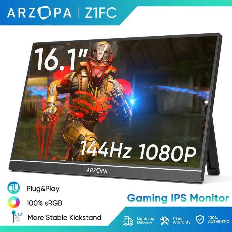 ARZOPA Z1fc จอแยกโน้ตบุ๊ค จอภาพเกมมิ่งแบบพกพา ขนาด 16.1 นิ้ว ความละเอียด Full HD 144Hz รองรับ Usb-C