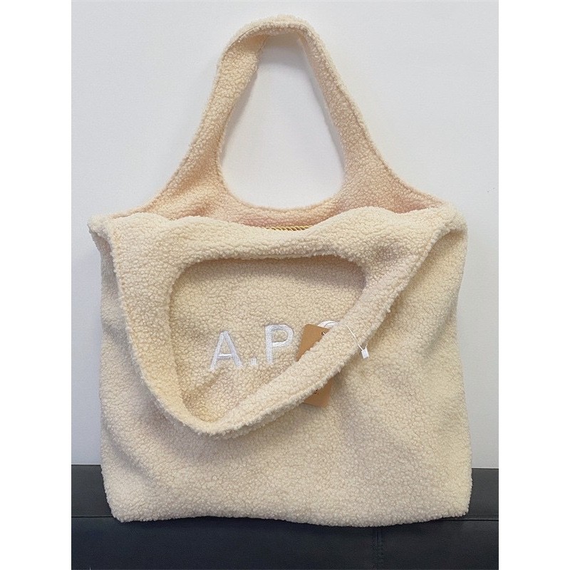Apc โลโก้เย็บปักถักร้อย sherpa ขนยาวกระเป๋าสะพายกระเป๋าถือ