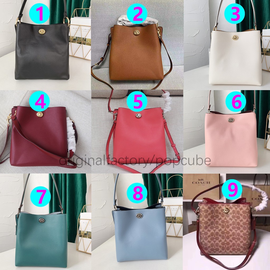 ในสต็อก Coach 89003 55200 Charlie Bucket Leather Bag Women Crossbody Sling Top Handle Shoulder Handb