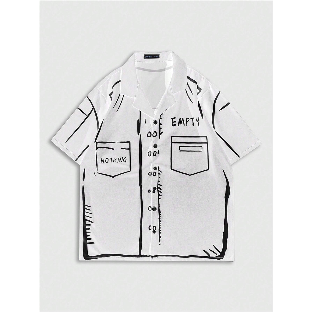 R ROMWE Street Life เสื้อเชิ้ตแขนสั้นผู้ชายสีสันสดใส โรงเรียน