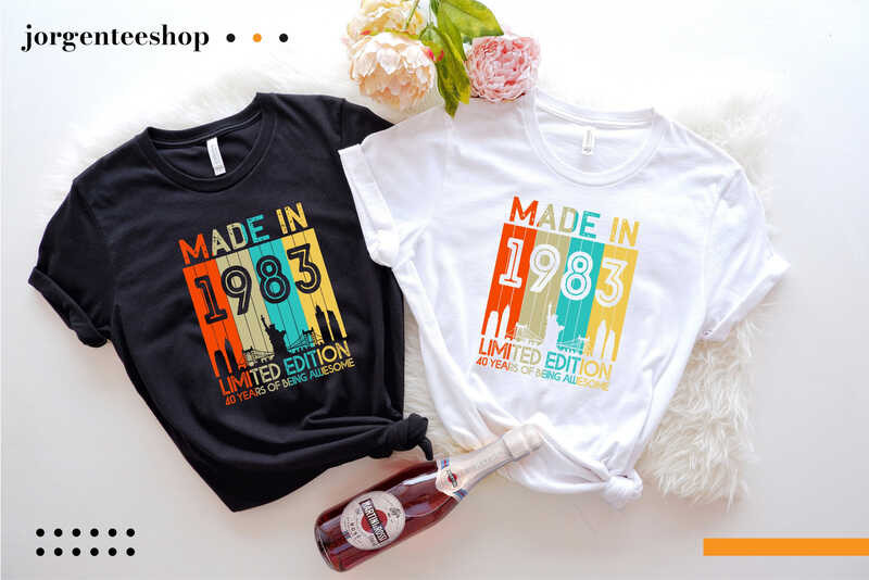 Made In 1983 Limited Edition Birthday Tee, Retro Style, 40th Birthday for Women, Vintage 1983, Birth