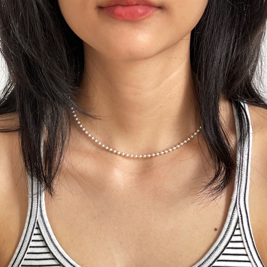 (necklace,เฉพาะสร้อย) : BUBBLE BALL 3MM NECKLACE  | สร้อยคอเงินแท้ สร้อยคอเม็ดบอลขนาด 3mm | YOUR WI