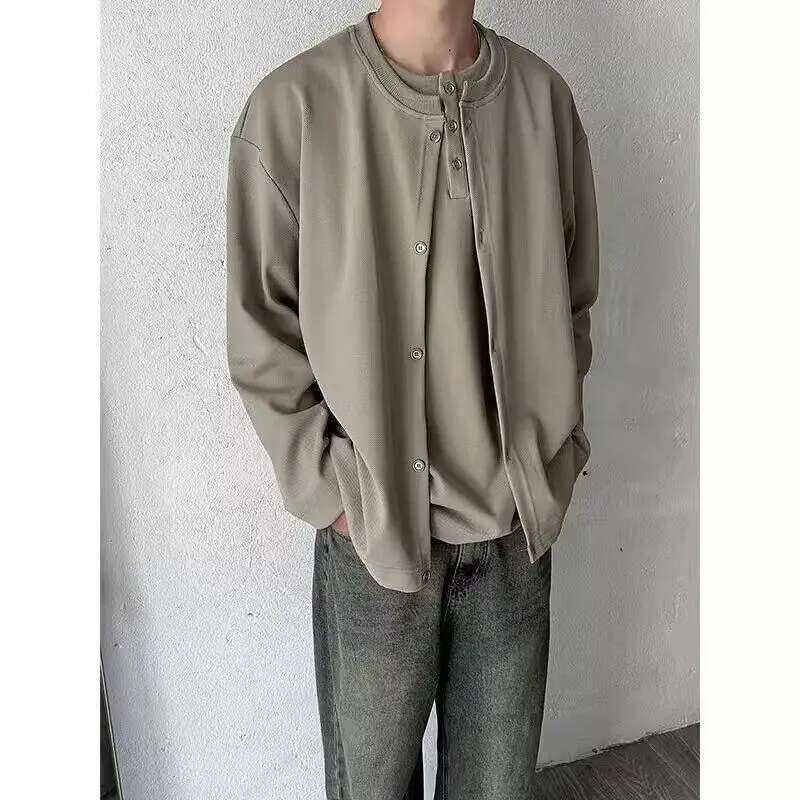 ▥ เสื้อสเวตเตอร์คาร์ดิแกน2ชิ้นปลอมสำหรับผู้ชายเสื้อแจ็คเก็ตคอกลมทรงหลวมลำลอง Y2k ฤดูใบไม้ผลิและ