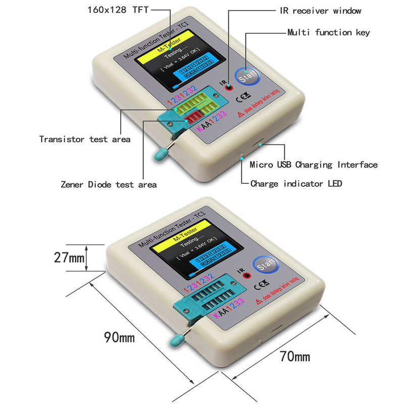 ▥ Lcr-Tc1 Lcr-T7 Tester Multimeter Colorful Display TFT For Diode Triode Mos/Pnp/Npn Capacitor R
