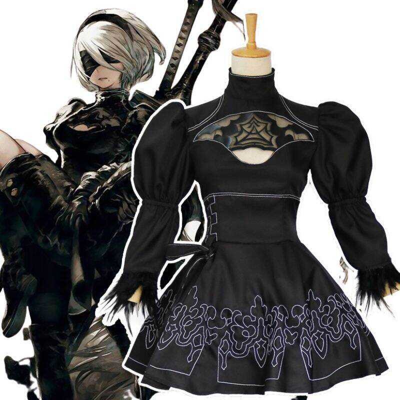 ▣ Clothes Nier Automata Yorha 2B Cosplay Suit Anime Women Dresses Costume Set Fancy Black Dres