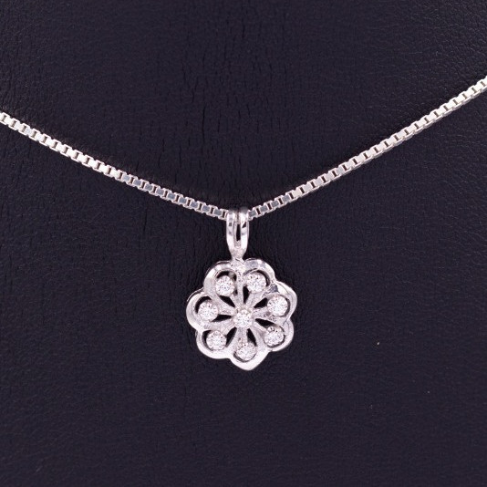 จี้เงินแท้ 925 สร้อยคอเงิน จี้ดอกไม้ เพชรสวิส (Cz) Mmp183 by Mm.Silver