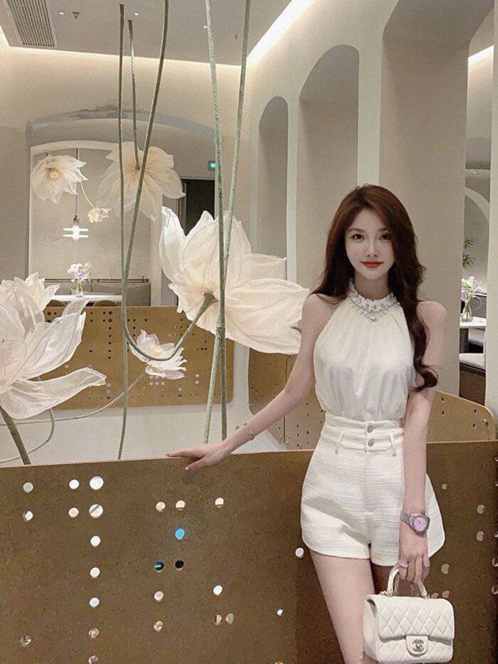 GS.ART กางเกงขาสั้นผ้าไหมคริสตัล Jacquard แฟชั่น Chanel ชุดสูทสองชิ้น - รูปที่ 4