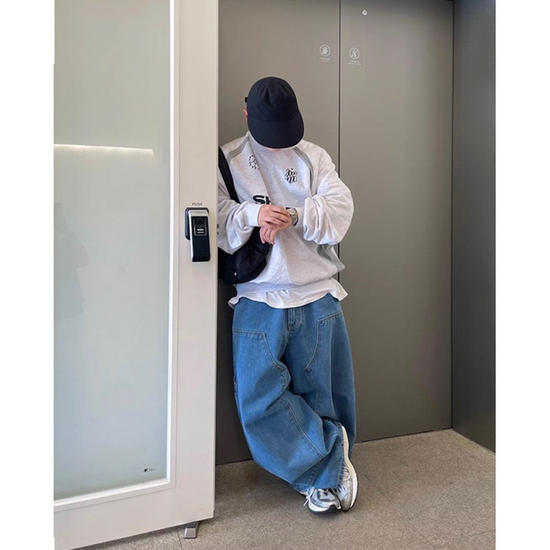 พร้อมส่ง] Spenzer.street | Double knee wide leg กางเกงทรงกระบอก เสื้อผ้าสตรีท เนื้อผ้าดี คุณภาพ ฮิต