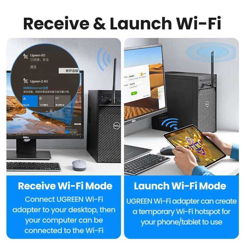 ▥ UGREEN อะแดปเตอร์ Ac650/Ac1300 5G และ2.4G สำหรับ PC คอมพิวเตอร์ Windows USB Ethrnt อะแดปเตอร์