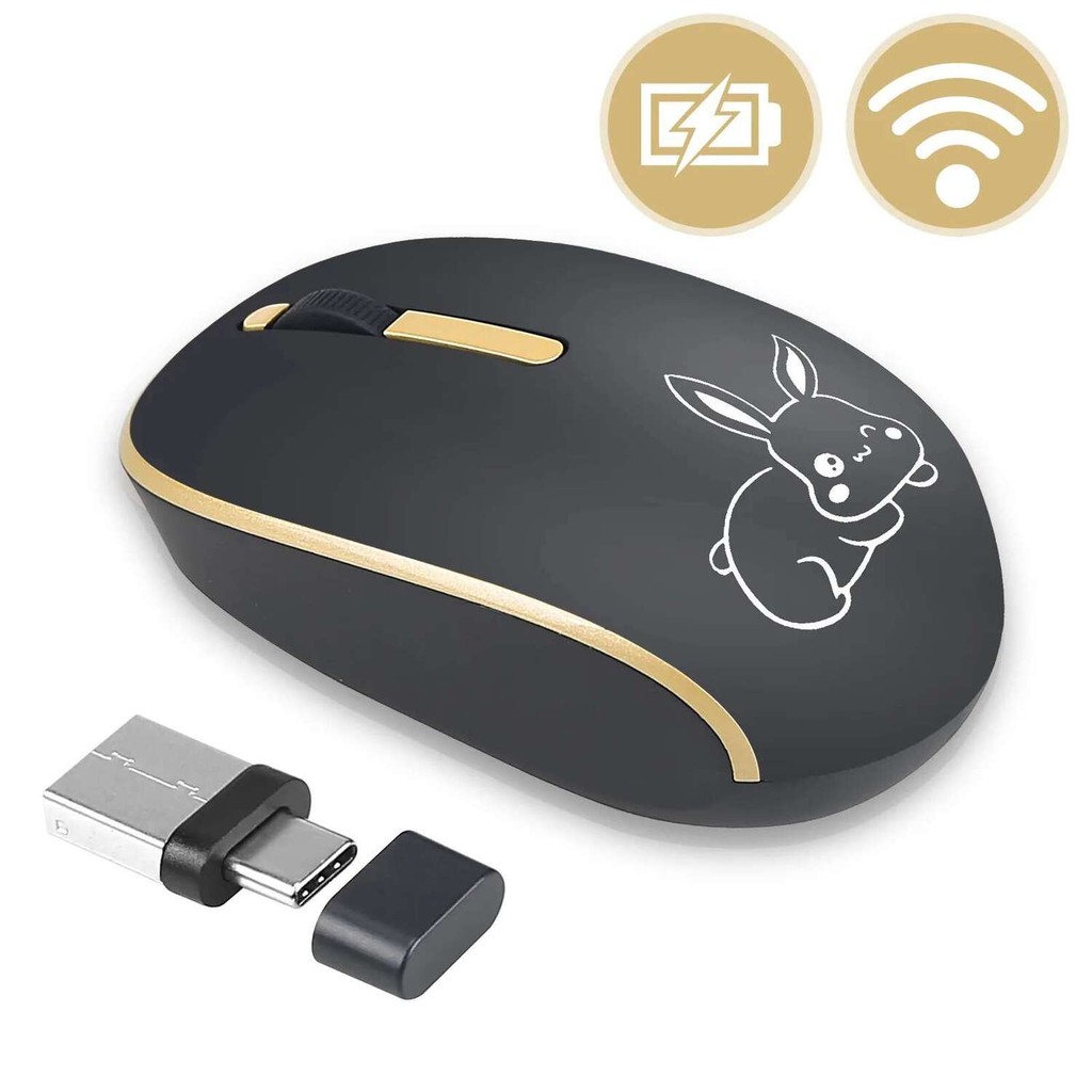 เมาส์ไร้สาย Silent Clicks Ergonomic เมาส์คอมพิวเตอร์เมาส์แบตเตอรี่สําหรับเล่นเกม USB พร้อมตัวรับสัญญาณ USB Type-C อะแดปเตอร์ 1200DPI เมาส์ไร้สายไร้สาย