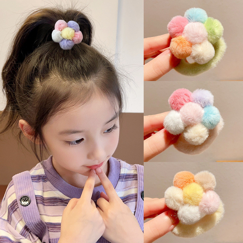 1ชิ้นใหม่น่ารักบิ๊กปุยบอลดอกไม้สาววงผมยืดหยุ่นเด็กอุปกรณ์ผม