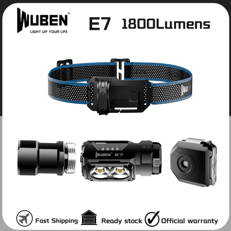 WUBEN E7 ไฟหน้าชาร์จไฟได้ 1800 ลูเมน พร้อมแบตเตอรี่ 26650