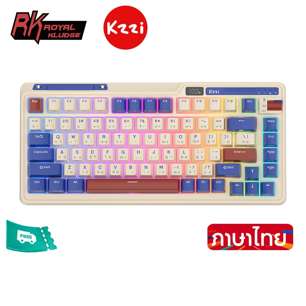 Kzzi Kezhi K75 Pro Rhine คีย์บอร์ดเล่นเกมไร้สาย สามโหมด RGB Backlit 80%