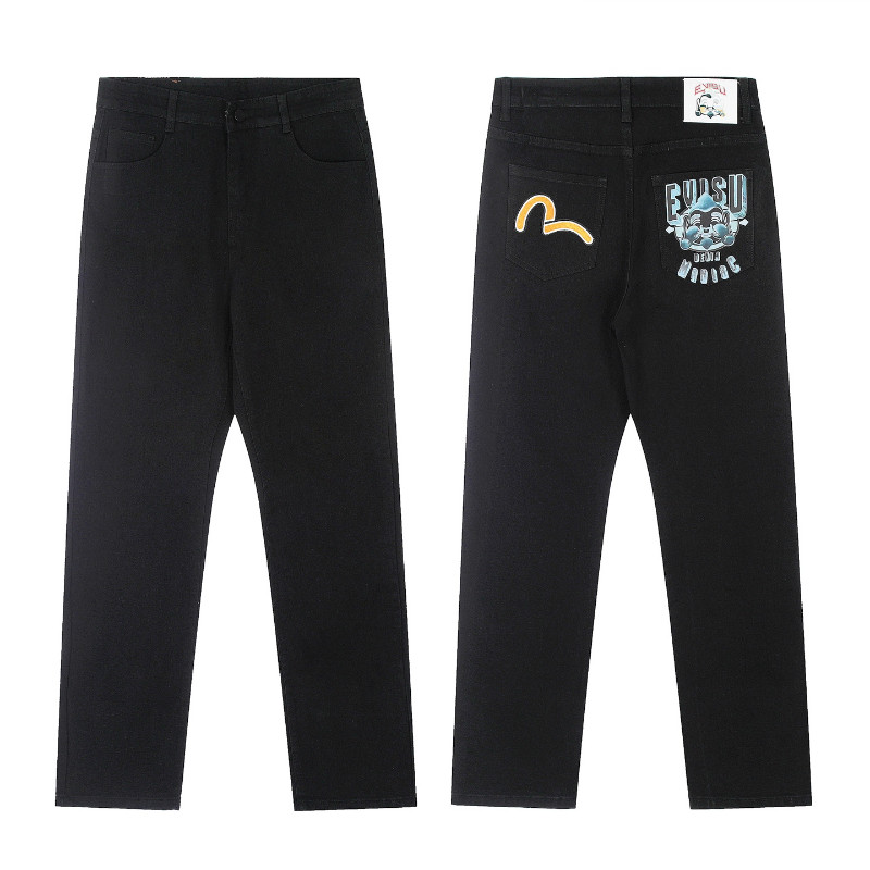 Evisu5902 กางเกงยีนส์ลายการ์ตูน Slim สีดํา
