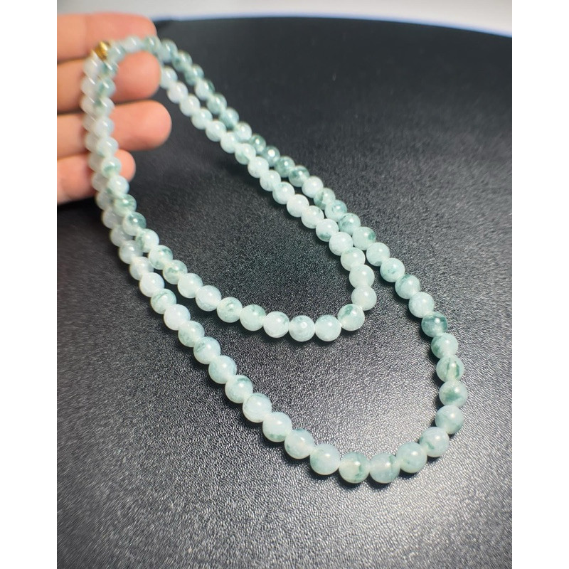 สร้อยคอหยกแท้ Mos in snow Jadeite Type A  ขนาด 6 mm.