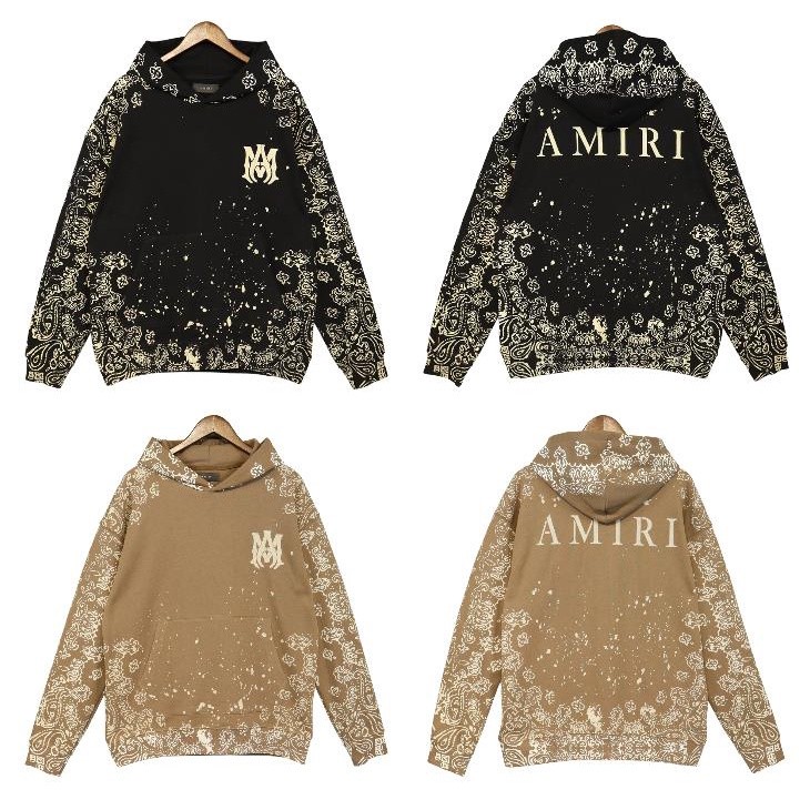 ♞สไตล์ใหม่ ** amiri ** เสื้อแจ็กเก็ตกันหนาว มีฮู้ด พิมพ์ลายเม็ดมะม่วงหิมพานต์ ทรงหลวม สไตล์สตรีท ยิ