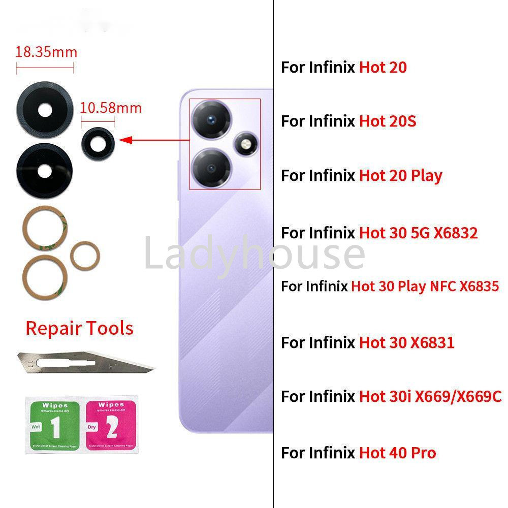 เลนส์กล้องด้านหลังพร้อมสติกเกอร์สําหรับ Infinix Hot 20 20S Play 30 5G 30i X669 40 Pro เลนส์กล้องด้าน
