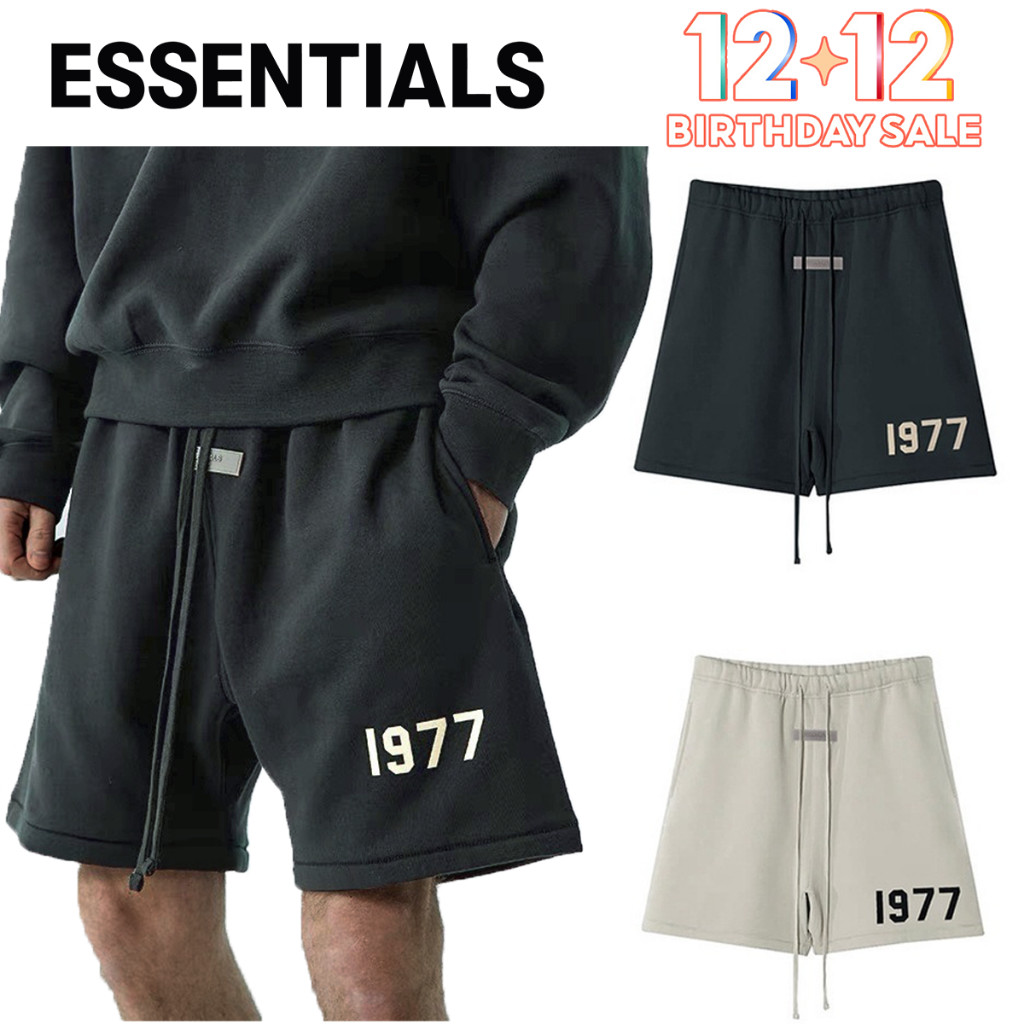 【จัดส่งที่รวดเร็ว】New เสื้อยืด กางเกงขาสั ้ นเหงื ่ อของแท ้ Fear Of God Essentials 1977 กางเกงขาสั