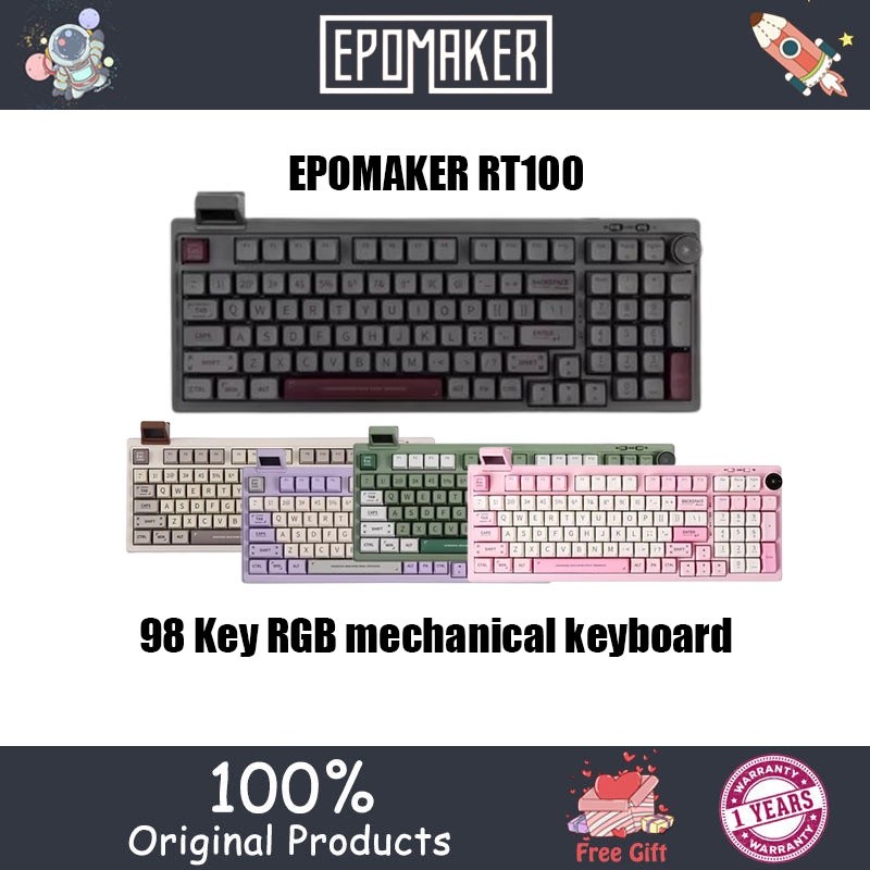Epomaker RT100 คีย์บอร์ดแบบกลไกย้อนยุคพร้อมลูกบิดและคีย์บอร์ดไร้สายจอแสดงผลขนาดเล็ก